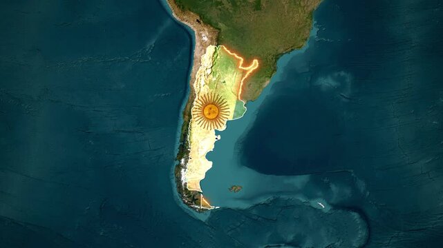 Argentina Country Border Highlight Animation on Satellite Earth Map
