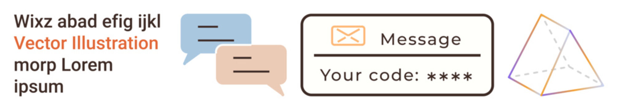 Digital messaging, secure access, online communication, verification, interface design, and minimalism. Speech bubbles, email message icon and secure code element. Digital messaging and secure