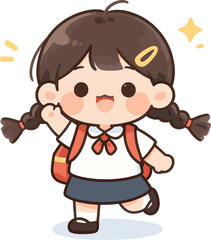 Fototapeta premium Cute School Girl with Backpack