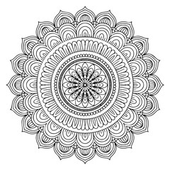 Intricate botanical mandala with leaf motifs for adult coloring book