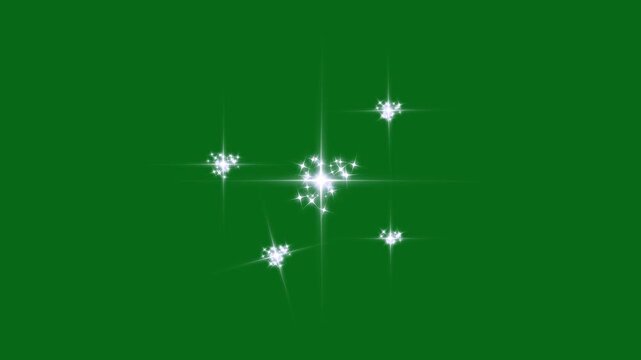 Twinkling stars animation, star twinkling animation, blinking light effect, retro doodle cartoon vector style,, glowing light trails, 2D shining twinkle effect on green screen background. 4k video