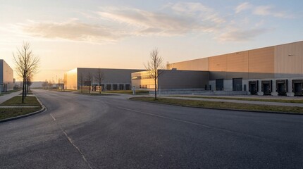Fototapeta premium Industrial logistics park at sunset
