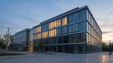 Obraz premium Modern office building exterior at dusk