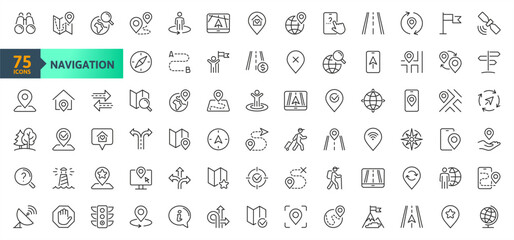 Navigation, location, GPS elements -  thin line web icon set. Outline icons collection. Simple vector illustration.