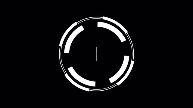Simple Crosshair HUD circle 4K AlphaChannel white segmented rotating ring with thick arc blocks and thin outer outline On Transparent Background seamless loop radar target tracking interface overlay 