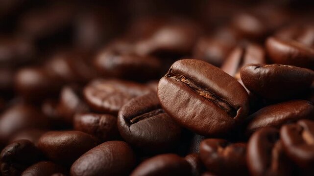 Artistic macro shot of coffee beans clustered together, tiny imperfections and textures visible, ambient warm lighting, shallow depth of field highlighting foreground beans, cozy r