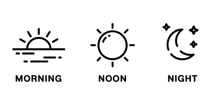 Day and Night Vector Icons Set Sunrise Sun Moon Stars Time of Day Illustration