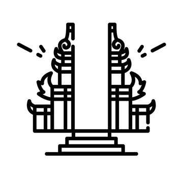Candi Bentar Icon Traditional Balinese Split Gate Indonesia Line Art Vector Illustratiion