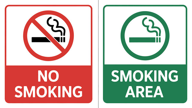 No smoking signs and smoking area signs for public places
