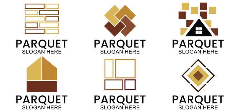 set of wooden floor logo design, house floor logo, ceramic pattern logo, wooden parquet floor logo. Wooden house and wooden furniture vector template.