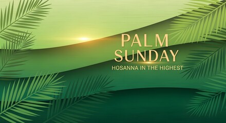 Obraz premium Palm sunday illustration green leaves and text graphic design religious concept