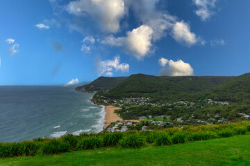 Beautiful flowing River in Fitzroy water Falls in Bowral NSW Australia beautiful colourful cloudy skies lovely waterfalls