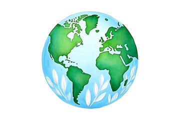 Obraz premium Stylized illustration of planet earth with continents and oceans depicted in vibrant green and blue colors against a white background