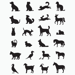 Obraz premium Domestic Pet Silhouette Bundle – 30 Cute Animal SVG EPS PNG Vector Designs