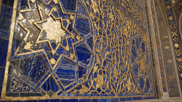 Ornate Lapis Lazuli and Gold Mosaic Palace Wall