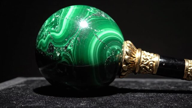 Ornate Malachite Egg with Gold Embellishments