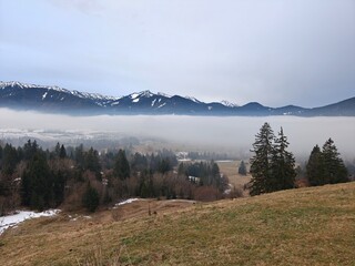 mountain landscape with fog