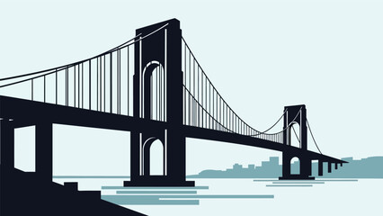 Obraz premium Suspension Bridge Silhouette Against Light Sky.