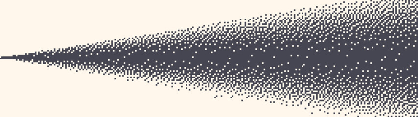 Retro styled 8 bit pixel art graphic halftone pattern spray effect border ultra wide 32:9 aspect ratio vintage vector abstract background. Pixelated grain 8bit style panoramic format design element