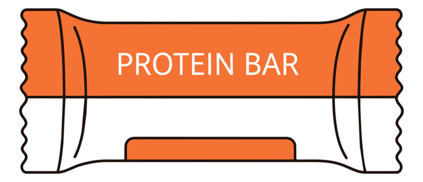 Line art illustration of a protein bar depicting a packaged healthy snack for sports, fitness, and nutrition