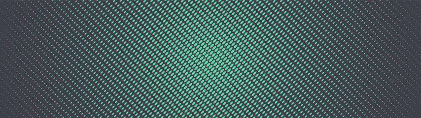 Tilted scaly grid halftone pattern radial structure ultra wide 32:9 aspect ratio vector mint green abstract background. Half tone graphics ultrawide format retro futuristic cyberpunk style abstraction © yamonstro