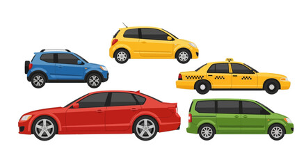 Collection of colorful vehicles cars taxi suv minivan illustration