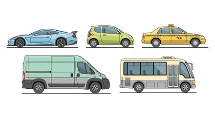 Collection of five distinct vehicle illustrations against white background
