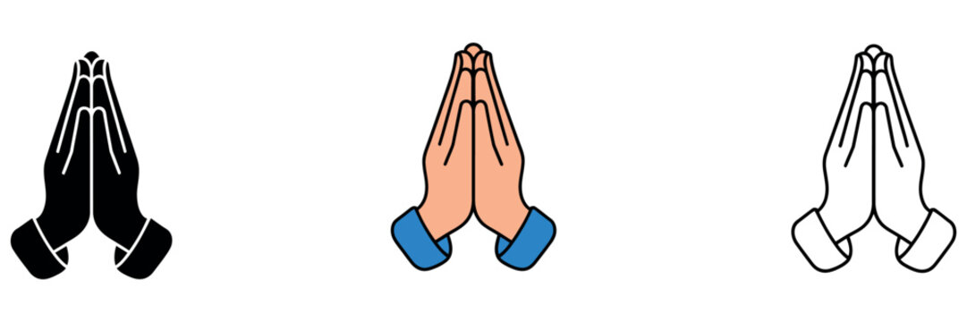 Minimalist Praying Hands Icon: Simple Line Art Illustration of Folded Hands for Faith, Hope, and Spiritual Connection Graphics