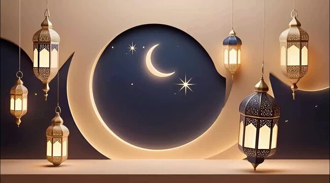 Minimalist Ramadan Background with Islamic Geometric Pattern, Minimalist Ramadan Background with Islamic Geometric Pattern, Ramadan Mubarak Greeting Card with Golden Arabic Ornament, Elegant Crescent 