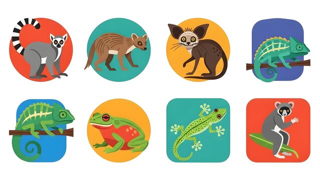 Collection of colorful animal icons featuring various species in rounded shapes on a white background, as seen in 'adobe account (505).jpg'