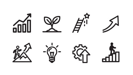 Business Growth Icons: Success, Ideas, Progress, and Achievement Symbols