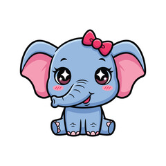 A cute cartoon elephant with a pink bow Vector