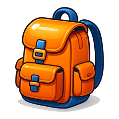 Fototapeta premium Vibrant orange and blue cartoon backpack illustration.
