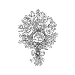 A bouquet of flowers with a ribbon tied around it Vector