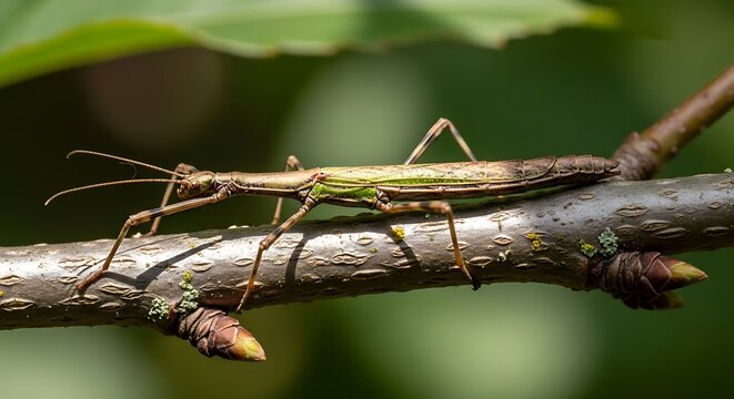 Close-up of a Stick Insect on a Branch.