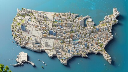 Miniature Isometric USA Map With