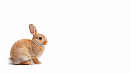 Fototapeta premium Brown rabbit sitting isolated on white background
