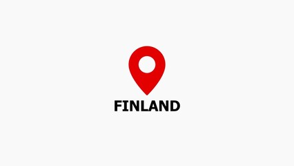 Red location pin with Finland text on white background red white background map marker geographic location © SMSR
