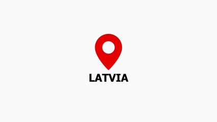 Red map pin with Latvia text on white background location Latvia red pin geographic marker © SMSR