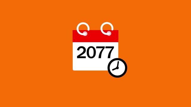 2077 calendar page icon animation. Clock countdown icon 4k video. 2077 number animated background.