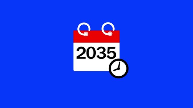 2035 calendar page icon animation. Clock countdown icon 4k video. 2035 number animated background.