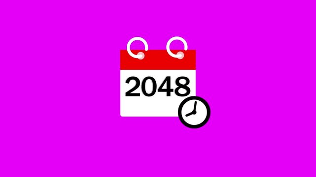 2048 calendar page icon animation. Clock countdown icon 4k video. 2048 number animated background.