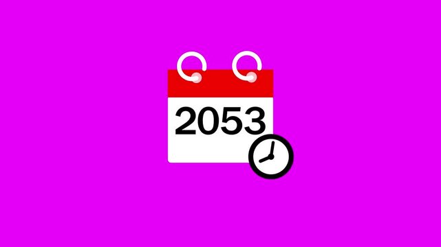 2053 calendar page icon animation. Clock countdown icon 4k video. 2053 number animated background.