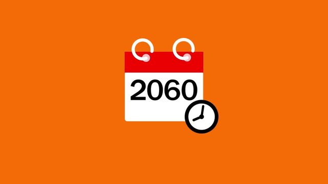 2060 calendar page icon animation. Clock countdown icon 4k video. 2060 number animated background.