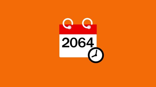2064 calendar page icon animation. Clock countdown icon 4k video. 2064 number animated background.