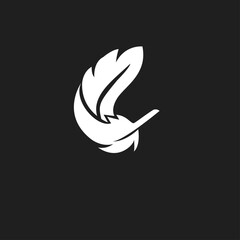 Obraz premium Stylized White Feather Logo on Black Background