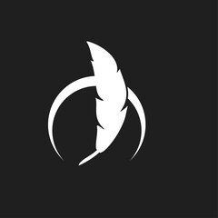 Obraz premium Minimalist White Feather Logo Icon with Abstract Arcs on Dark Grey Background
