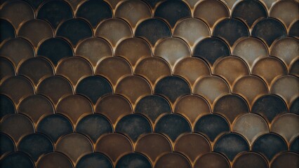 Obraz premium Elegant bronze and black fish scale tiles creating a luxurious pattern