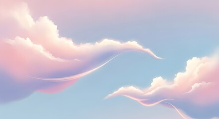 Soft pink and white clouds in a serene blue sky