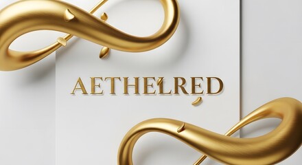 Golden infinity symbols and aethelred text on white background
